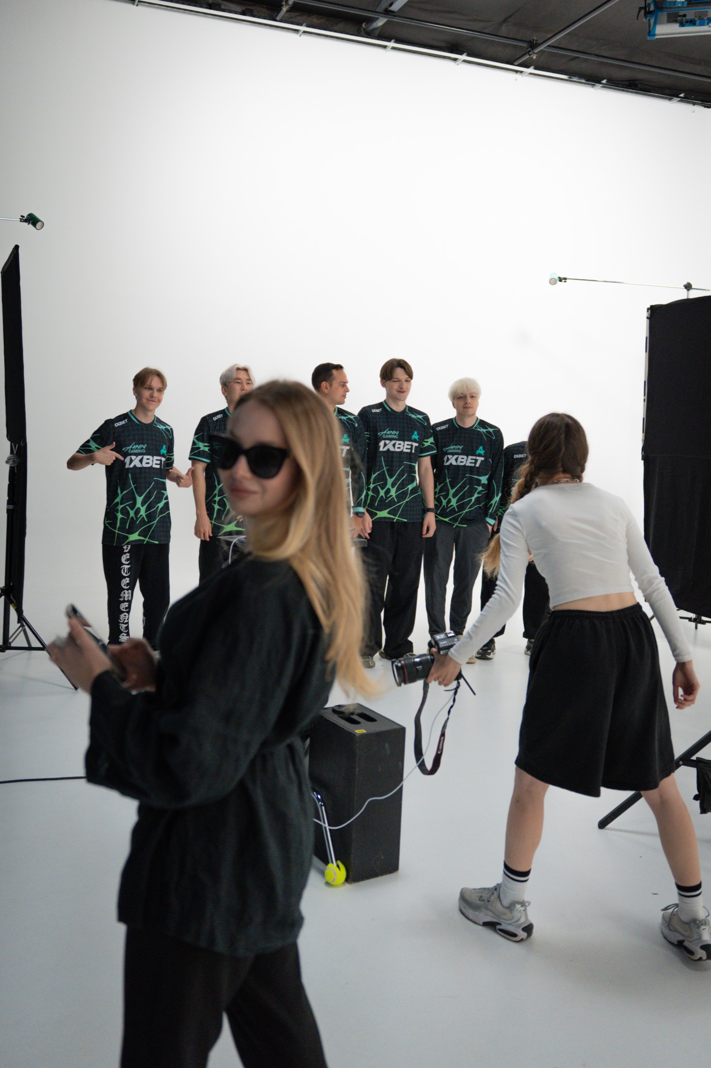 Zinaida Feofanova with Aurora Gaming players during media-day production